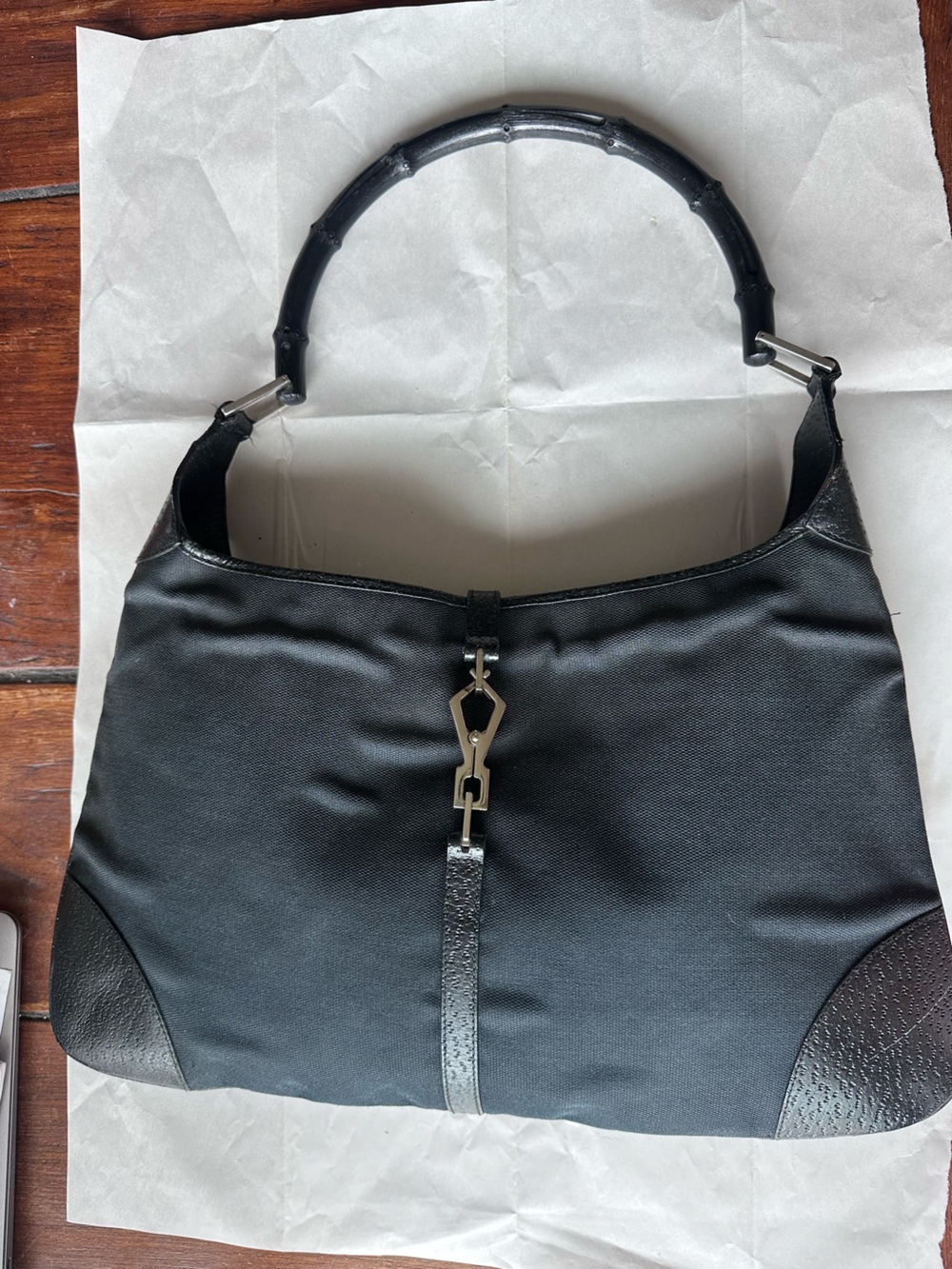 *VINTAGE* Gucci Jackie Black Canvas & Leather with Bamboo top handle